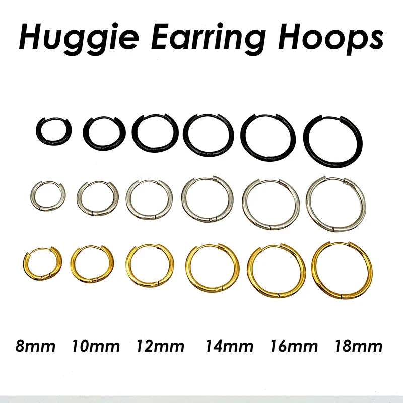 100 Pieces x Stainless Steel Huggie Hoop Earrings Gold Color Black Wholesale Stainless Steel Earring Hoops for Women or Men
