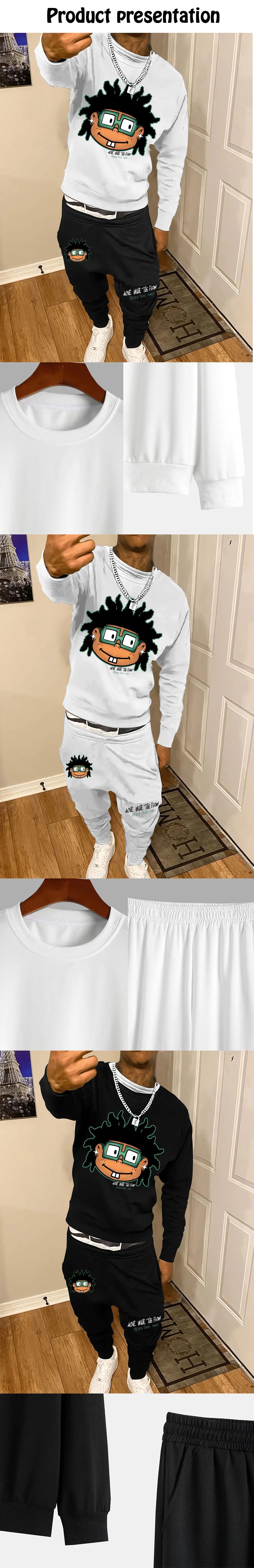 Autumn and Winter Trendy New Sweatshirt Men's Loose Casual Fit With Cute Letter Printed Hundred Long Sleeve Sweatshirt Set