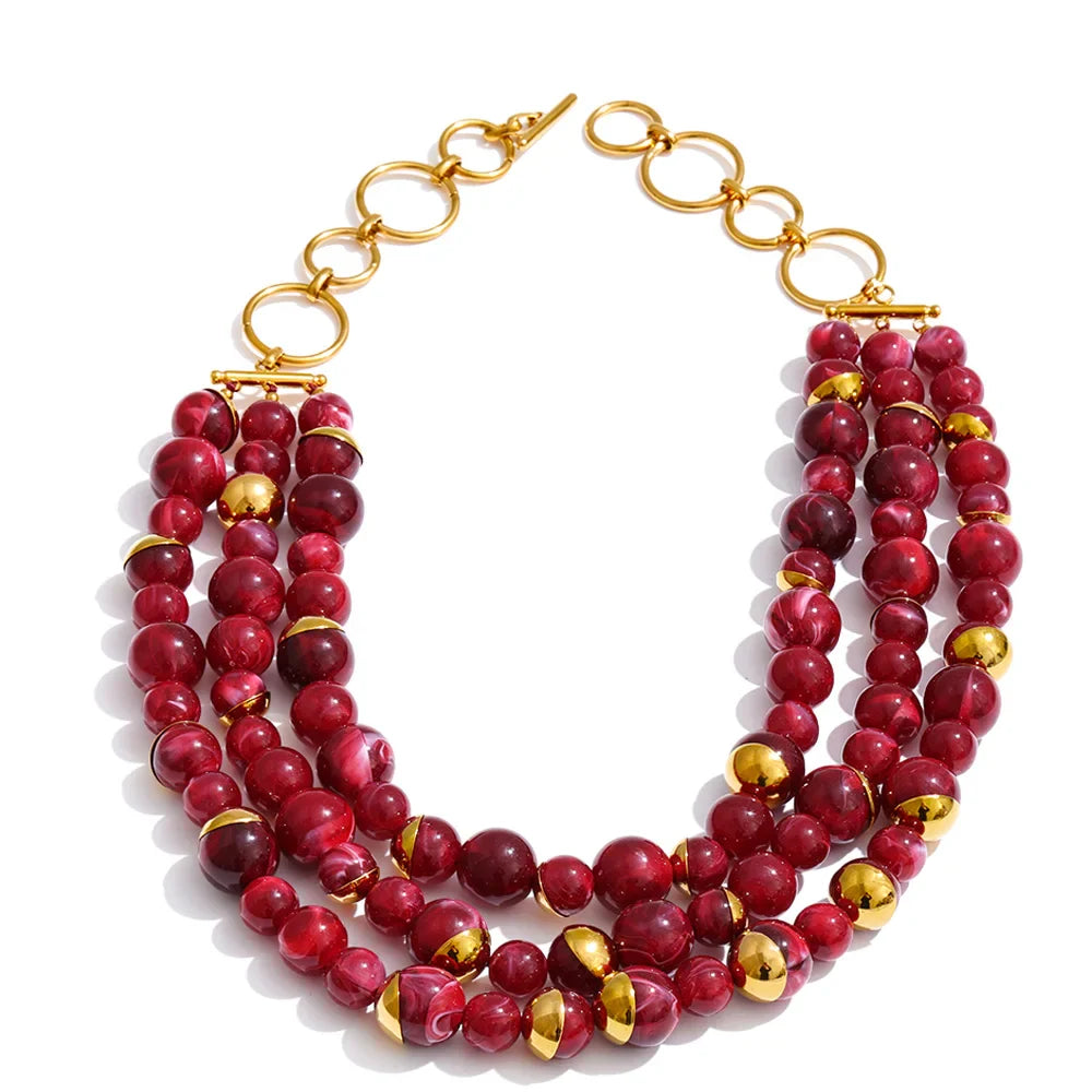 Yhpup Arrivals Handmade Jewelry Simulated Pearls Round Beads Chain Layered Necklace Earrings Stainless Steel Flower Chic Jewelry