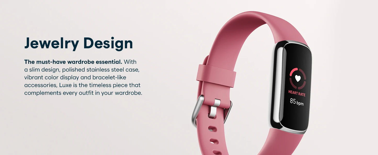 Fitbit Luxe Fitness Tracker AMOLED Screen 24/7 Heart Rate Monitor Sleep SpO2 Stress Tracker Waterproof Smart Bracelet