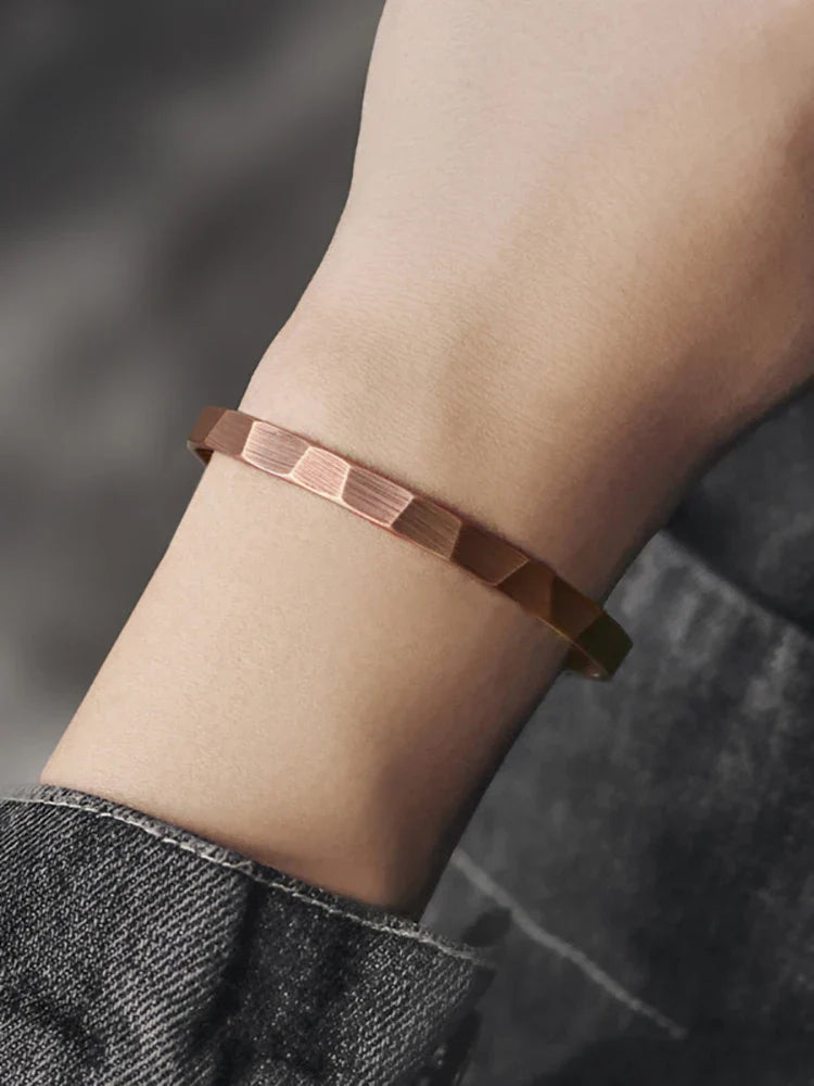 Pure Copper Handmade Bracelet Men Women Rustic Oxidized Cuff Bangle Punk Style Carved Metal Jewelry Gift for Him Her