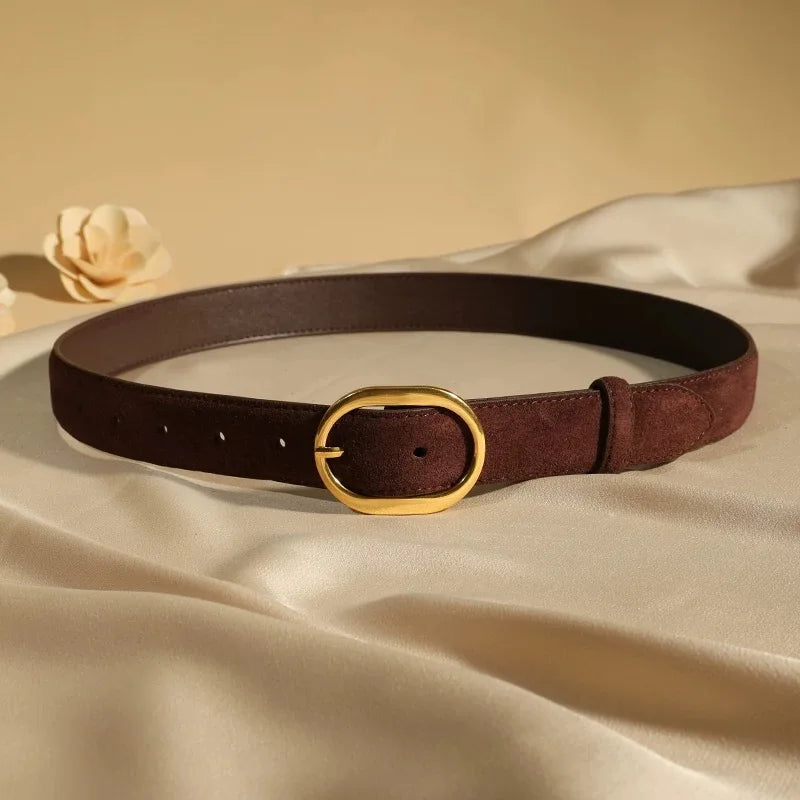 Fashion Suede Cowhide Women‘s Belts Genuine Leather 2.8cm Wide Belt Metal Buckle Women Belt Matched Dress Jeans Skinny Girdle