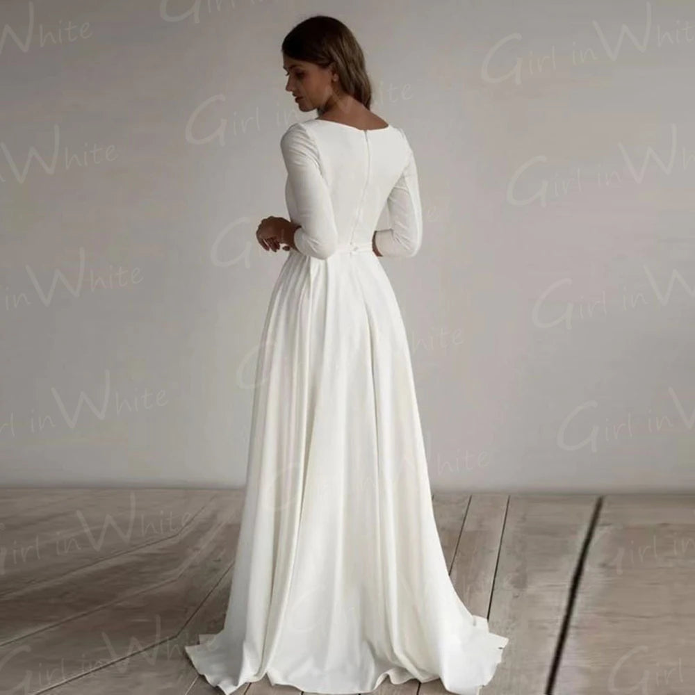 White Bridesmaid Dresses: Wedding Dress Half Sleeve O Neck Bridal Wedding Gown