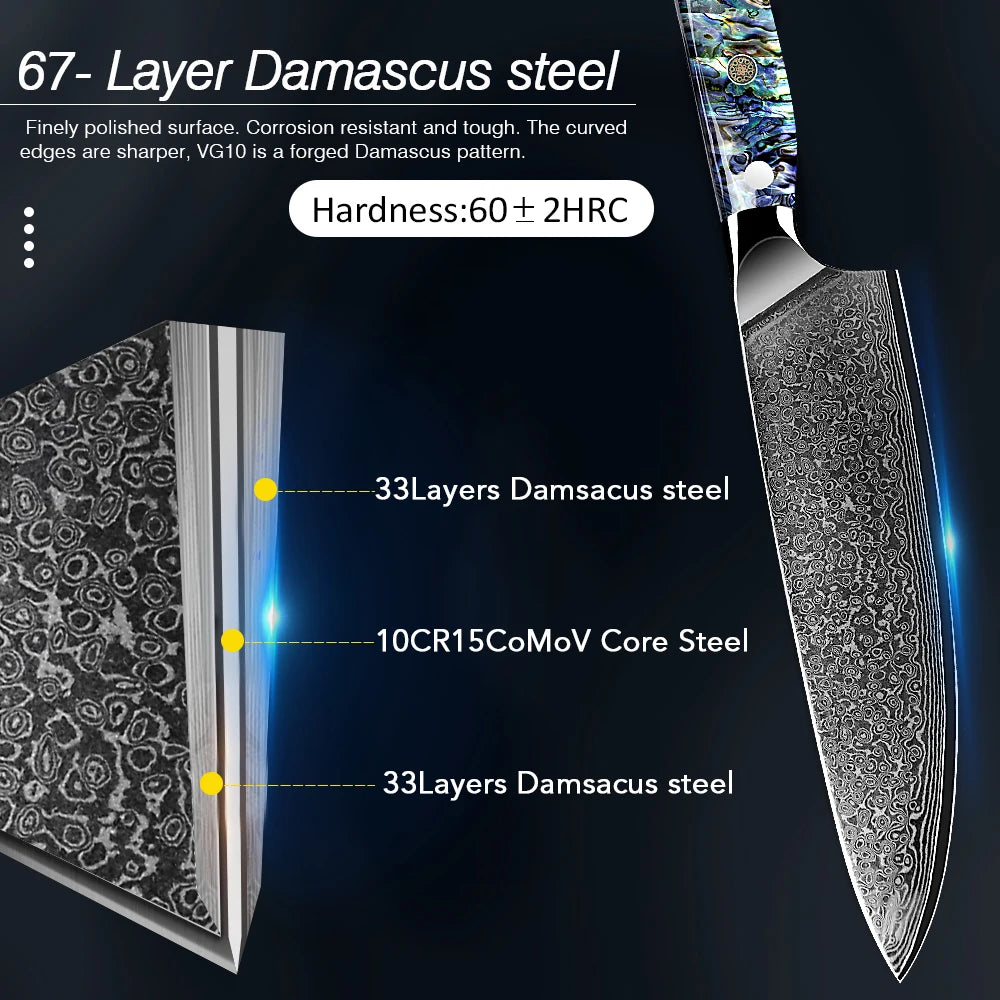 Damascus Knife Chef Knife Japanes VG10 67 Layer Steel Cleaver Paring Bread Knife