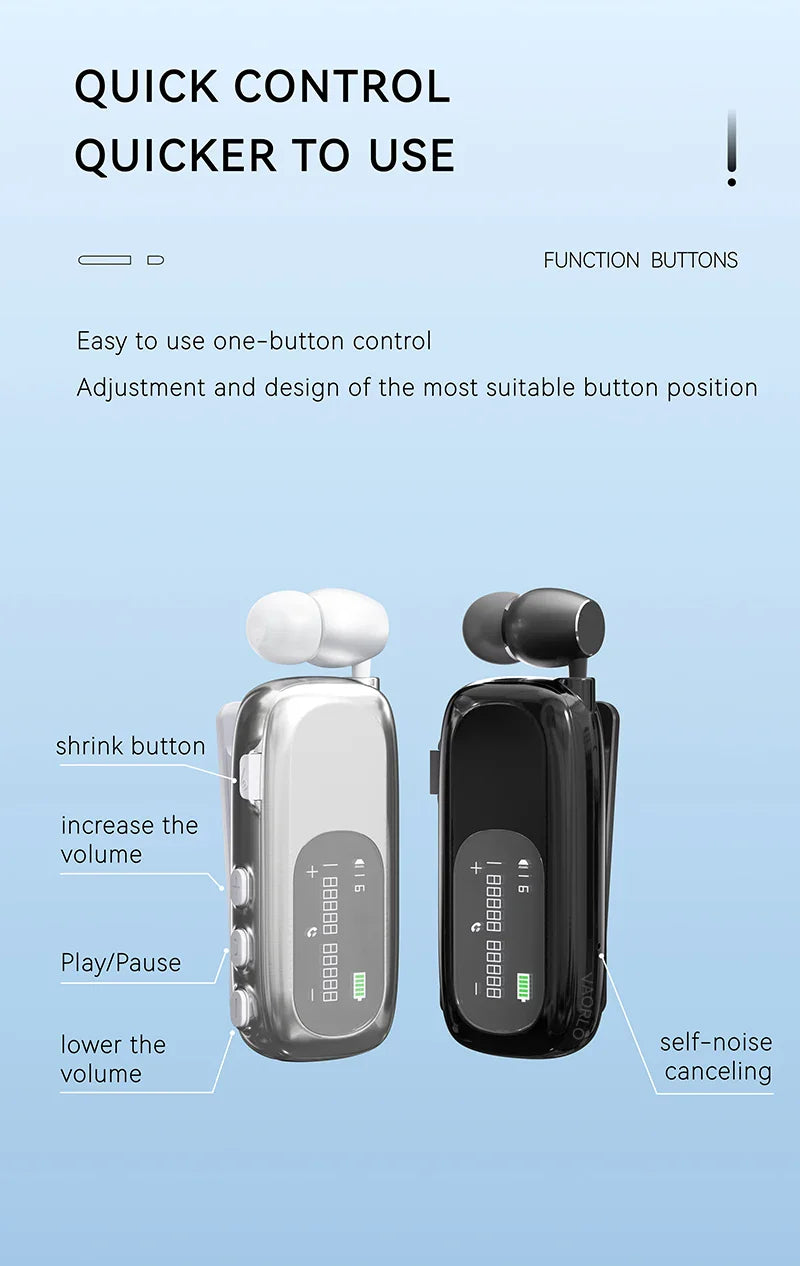 K75 Lavalier Business Bluetooth 5.4 Headphone Talk Time 20 Hours,LED Display,Voice broadcast Wireless Earphones For Work Driving