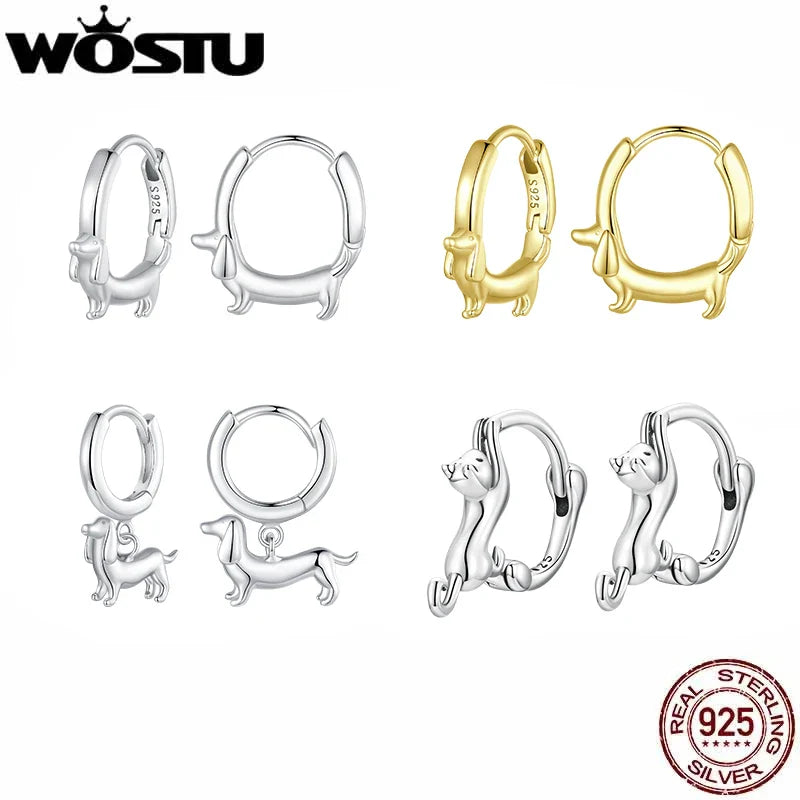 WOSTU Snake Dog Cat Ear Buckles Women 925 Sterling Silver Dachshund Hoop Earrings Girl Party Birthday Gift Minimalism Jewelry