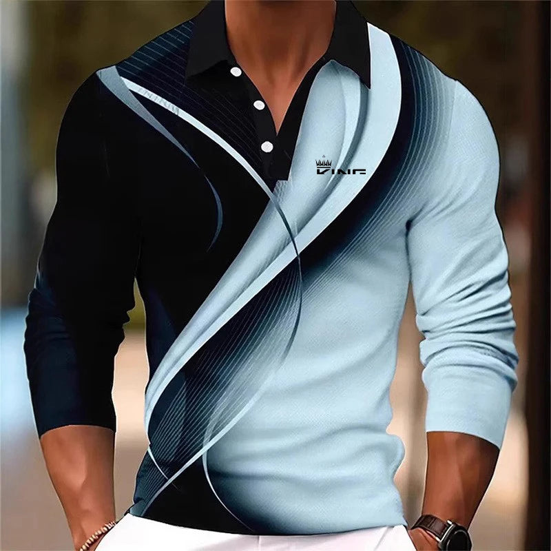 Men's Graphic Polo Shirts Golf Shirt Long Sleeve Polo Shirts Collared Shirts Casual Vacation Wear Rave Wear Party Outfits