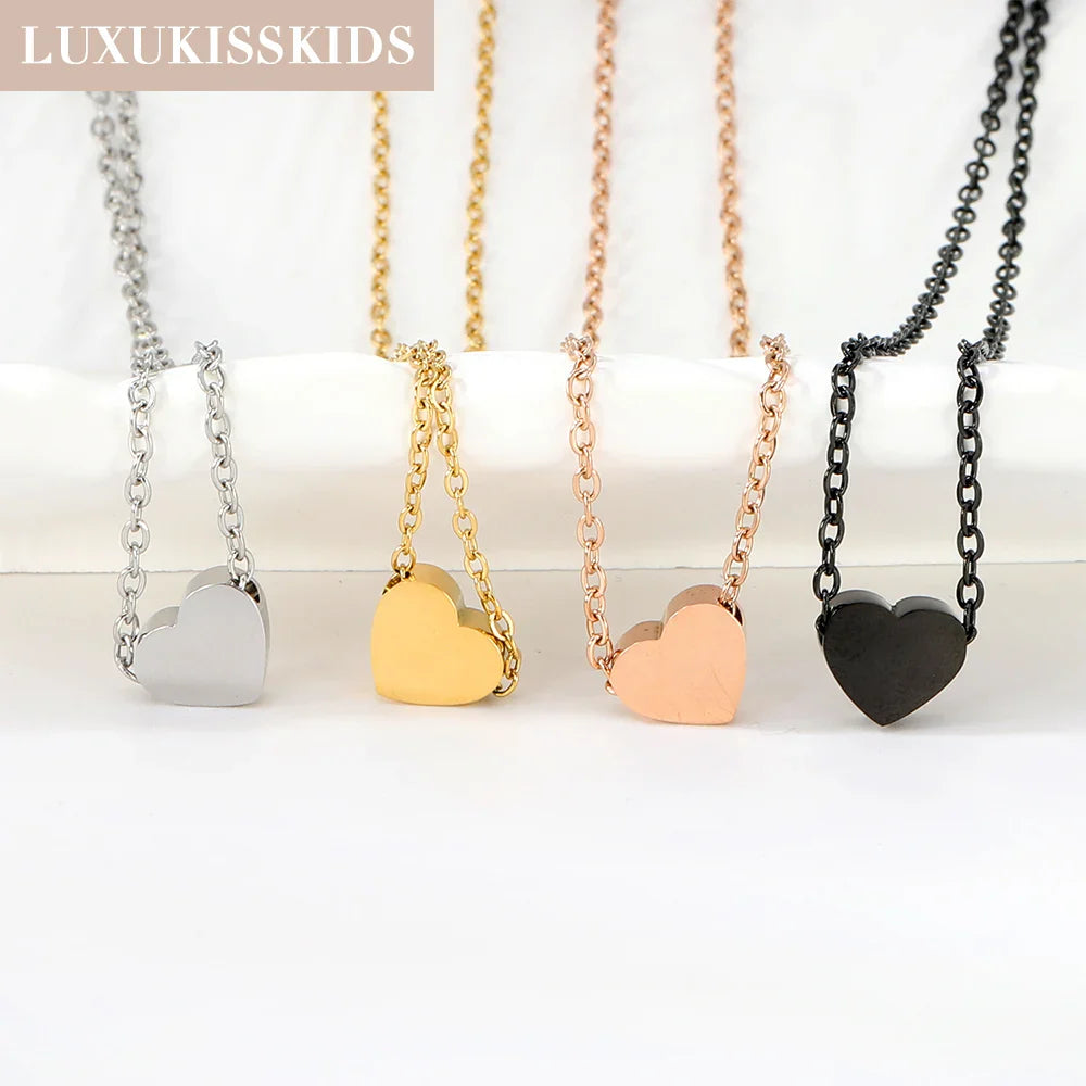 LUXUKISSKIDS Fashion Collier Simple Heart Girls Pendant Necklace Small Love Shape Stainless Steel Hearts Clavicle Choker Jewelry