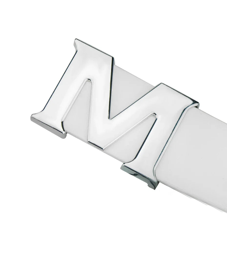 Maikun Women’s Leather Belts Removable Letter M Plate Buckle  High Quality PU Leather Belt  For Jeans Dress Halloween