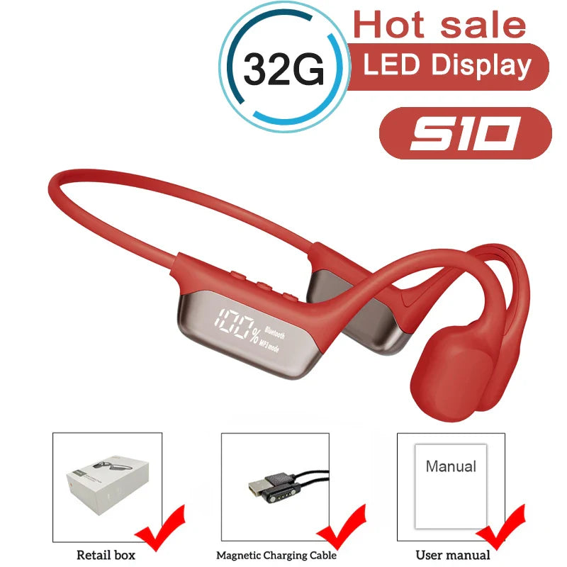 Swimming Earphone IPX8 Waterproof Bone Conduction Headphones MP3 Player Wireless Bluetooth 5.4 Headset LED Display With 32G RAM