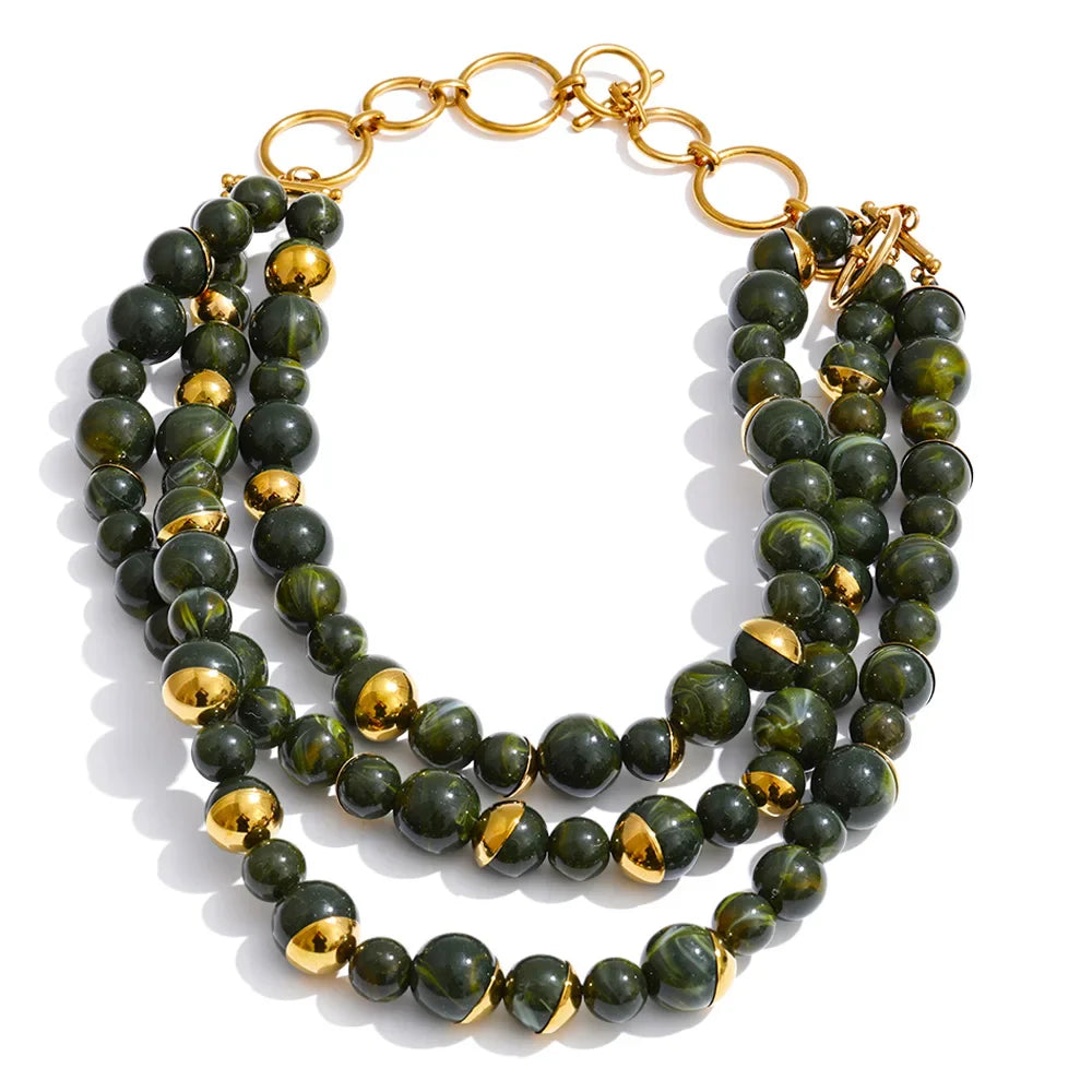 Yhpup Arrivals Handmade Jewelry Simulated Pearls Round Beads Chain Layered Necklace Earrings Stainless Steel Flower Chic Jewelry