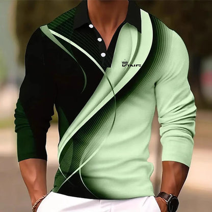 Men's Graphic Polo Shirts Golf Shirt Long Sleeve Polo Shirts Collared Shirts Casual Vacation Wear Rave Wear Party Outfits