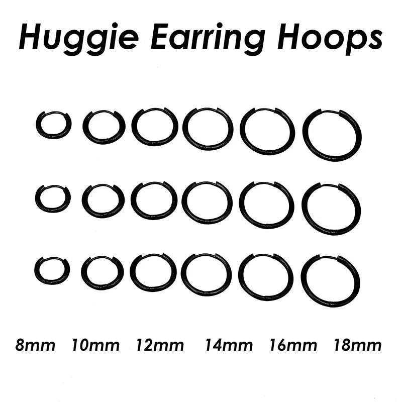 100 Pieces x Stainless Steel Huggie Hoop Earrings Gold Color Black Wholesale Stainless Steel Earring Hoops for Women or Men