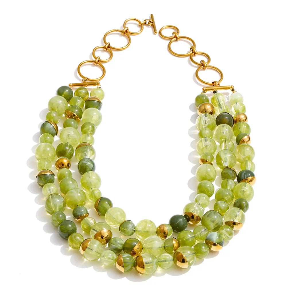 Yhpup Arrivals Handmade Jewelry Simulated Pearls Round Beads Chain Layered Necklace Earrings Stainless Steel Flower Chic Jewelry