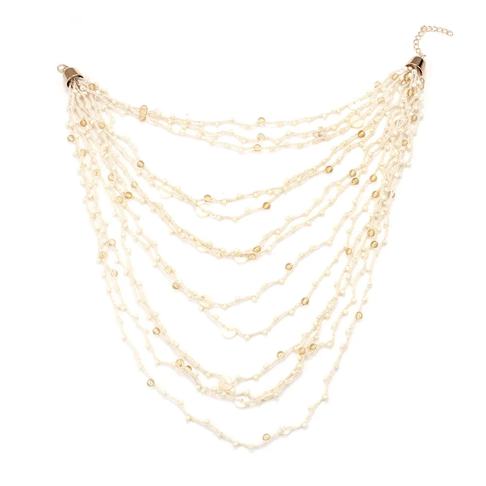 Handmade Beaded Shell Necklaces Multilayer Elegant Choker Necklaces for Women