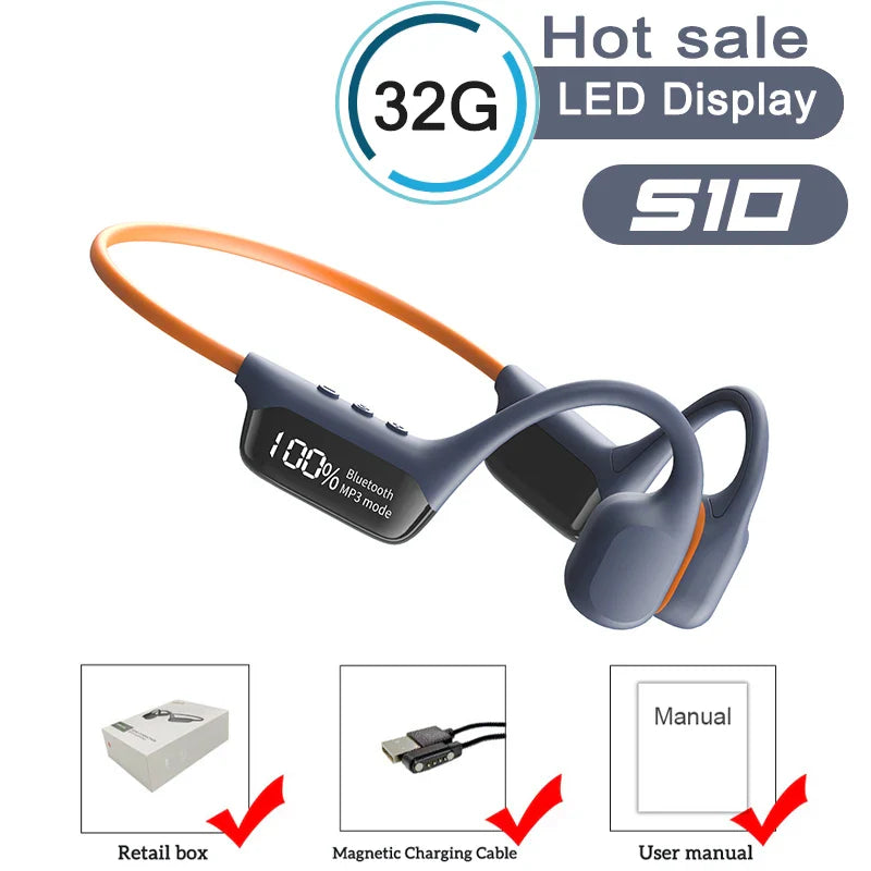 Swimming Earphone IPX8 Waterproof Bone Conduction Headphones MP3 Player Wireless Bluetooth 5.4 Headset LED Display With 32G RAM
