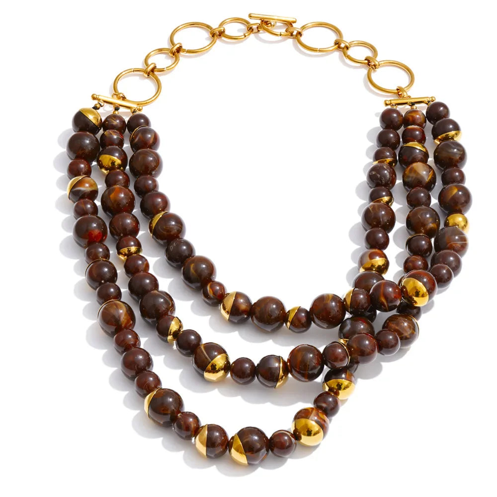 Yhpup Arrivals Handmade Jewelry Simulated Pearls Round Beads Chain Layered Necklace Earrings Stainless Steel Flower Chic Jewelry