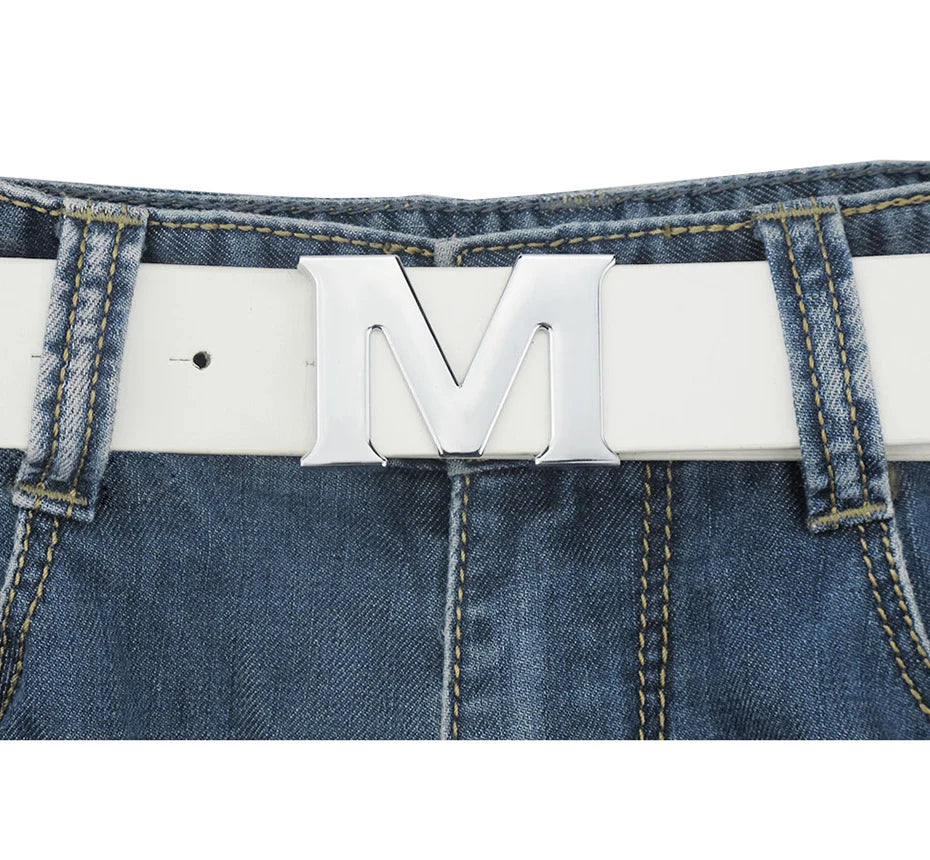 Maikun Women’s Leather Belts Removable Letter M Plate Buckle  High Quality PU Leather Belt  For Jeans Dress Halloween