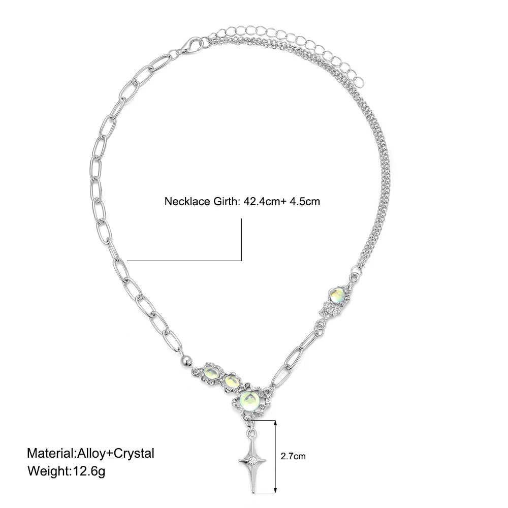 Y2K Retro Kpop Silver Color Pendant Necklaces For Women Gothic Zircon Heart Cross