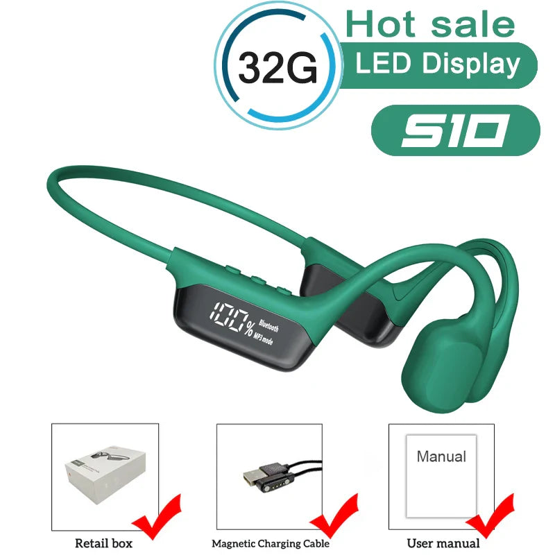 Swimming Earphone IPX8 Waterproof Bone Conduction Headphones MP3 Player Wireless Bluetooth 5.4 Headset LED Display With 32G RAM