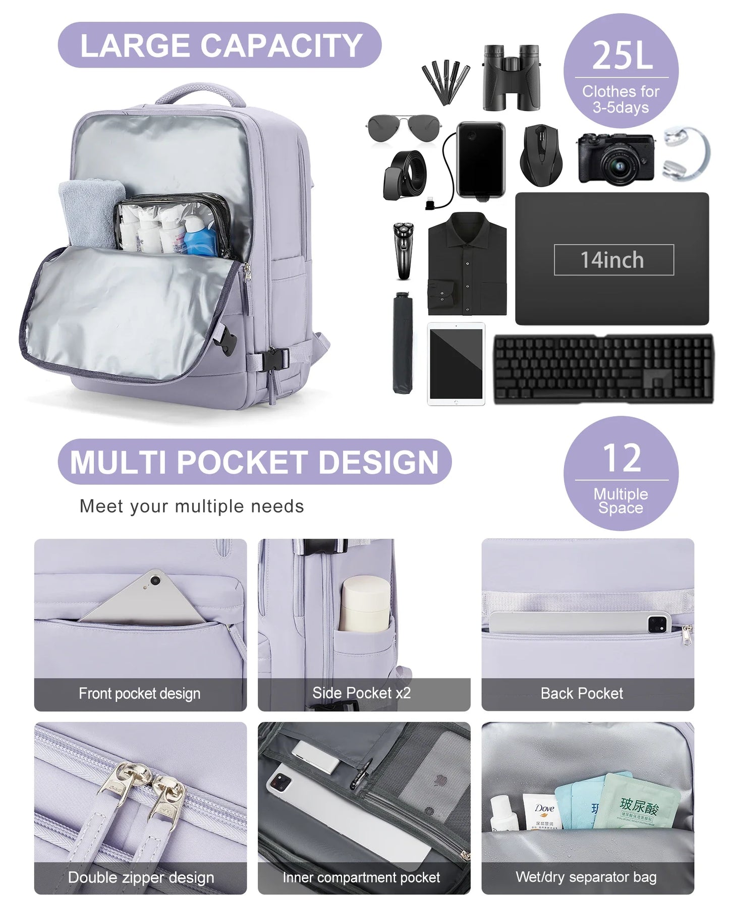 Women's Cabin Travel Backpack Laptop Bag Large Capacity Easyjet Carry-Ons 45x36x20 Backpack Ryanair 40x20x25 Water Resistant Bag