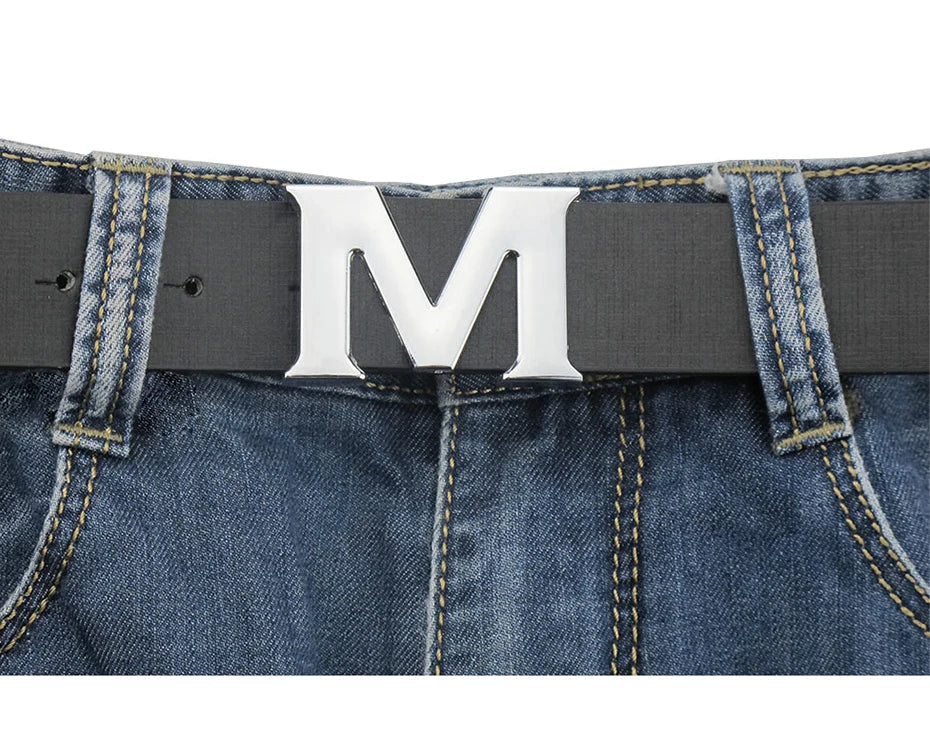 Maikun Women’s Leather Belts Removable Letter M Plate Buckle  High Quality PU Leather Belt  For Jeans Dress Halloween
