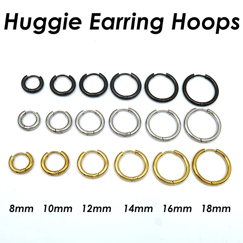 100 Pieces x Stainless Steel Huggie Hoop Earrings Gold Color Black Wholesale Stainless Steel Earring Hoops for Women or Men