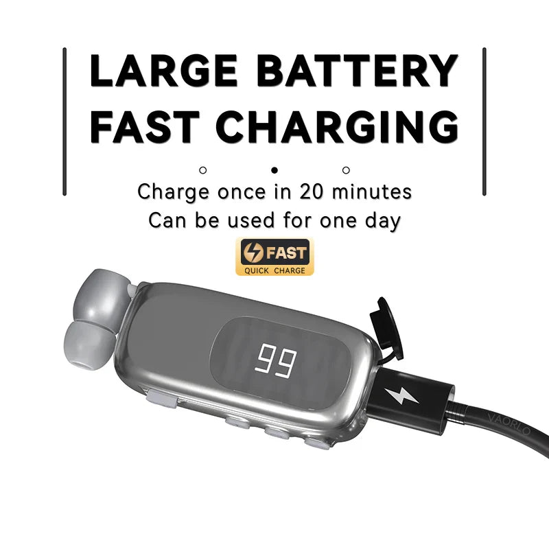 K75 Lavalier Business Bluetooth 5.4 Headphone Talk Time 20 Hours,LED Display,Voice broadcast Wireless Earphones For Work Driving