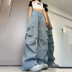 Y2K Women Cargo Pants Vintage Streetwear Baggy Wide Leg Sweatpants