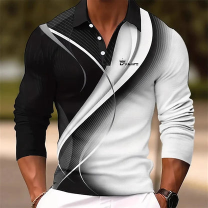 Men's Graphic Polo Shirts Golf Shirt Long Sleeve Polo Shirts Collared Shirts Casual Vacation Wear Rave Wear Party Outfits