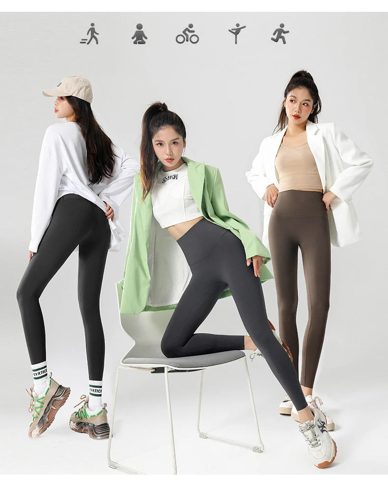 Autumn Winter High Waist Shark Leggings Women's Seamless Fleece Warm