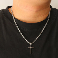 Punk Cross Pendant Link Chain for Men Women 316L Stainless Steel Hip Hop Necklace