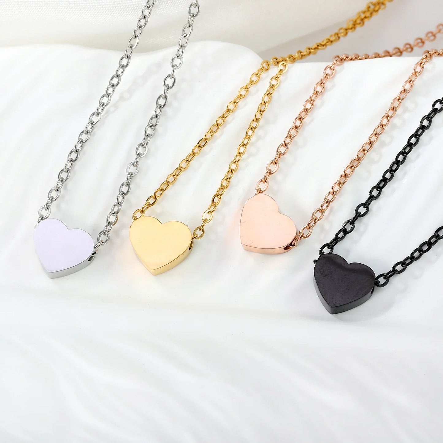 LUXUKISSKIDS Fashion Collier Simple Heart Girls Pendant Necklace Small Love Shape Stainless Steel Hearts Clavicle Choker Jewelry