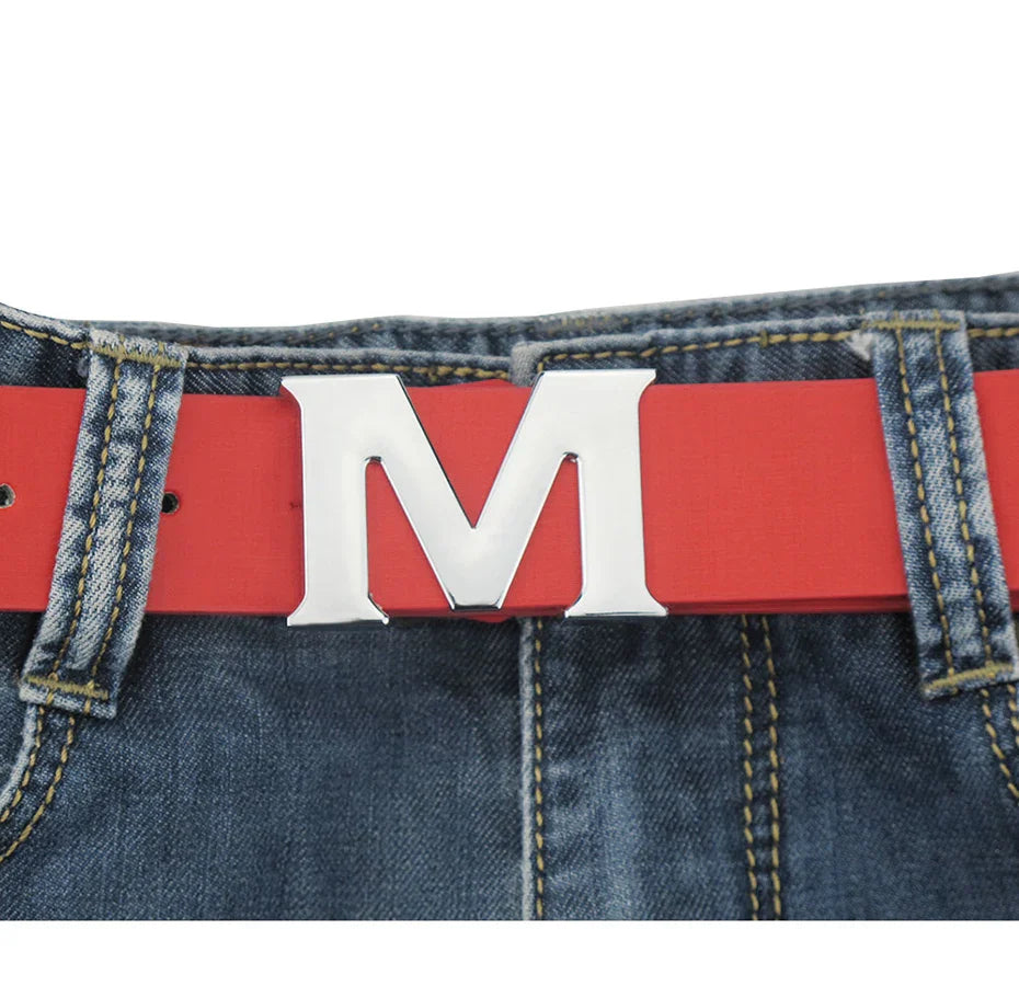 Maikun Women’s Leather Belts Removable Letter M Plate Buckle  High Quality PU Leather Belt  For Jeans Dress Halloween