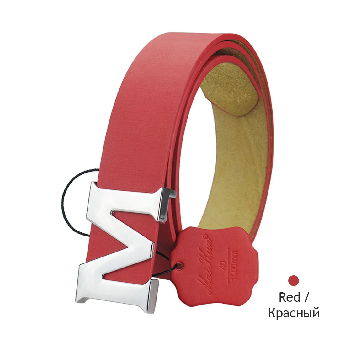 Maikun Women’s Leather Belts Removable Letter M Plate Buckle  High Quality PU Leather Belt  For Jeans Dress Halloween