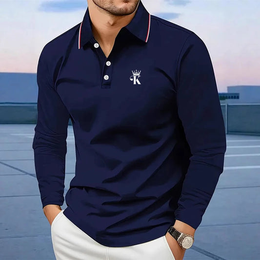 Men's Golf Shirt Street Casual Polo Collar Classic Long Sleeve Fashion Solid Color Button Simple Spring & Fall Regular Fit