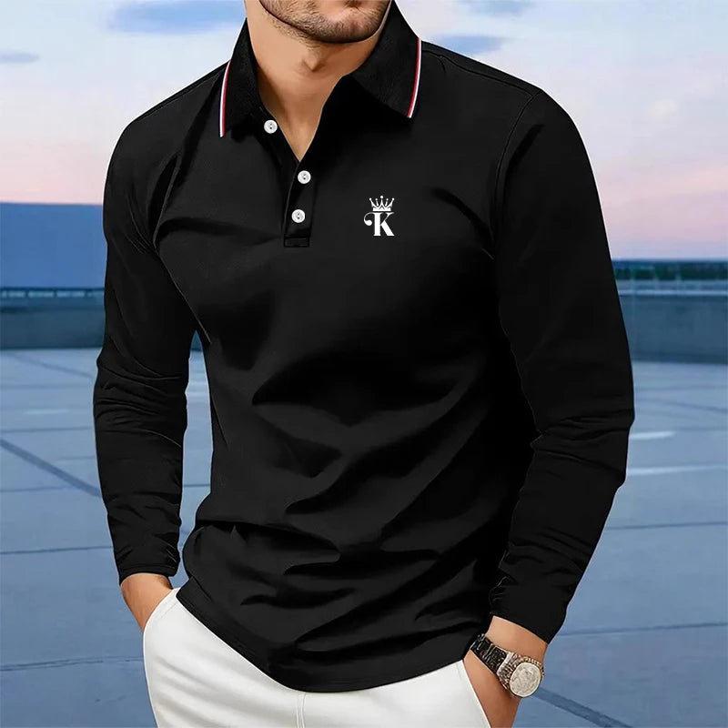 Men's Golf Shirt Street Casual Polo Collar Classic Long Sleeve Fashion Solid Color Button Simple Spring & Fall Regular Fit