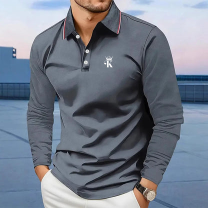 Men's Golf Shirt Street Casual Polo Collar Classic Long Sleeve Fashion Solid Color Button Simple Spring & Fall Regular Fit