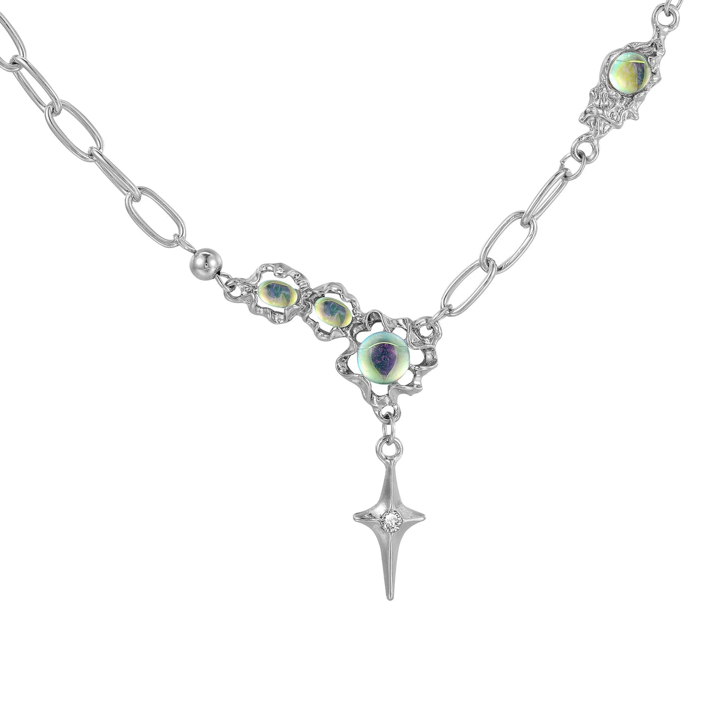 Y2K Retro Kpop Silver Color Pendant Necklaces For Women Gothic Zircon Heart Cross