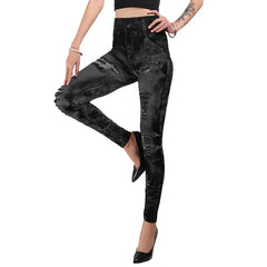 Women Stretch Fitness Leggings Vintage Imitation Jeans High Waist Slim Pants Fashion