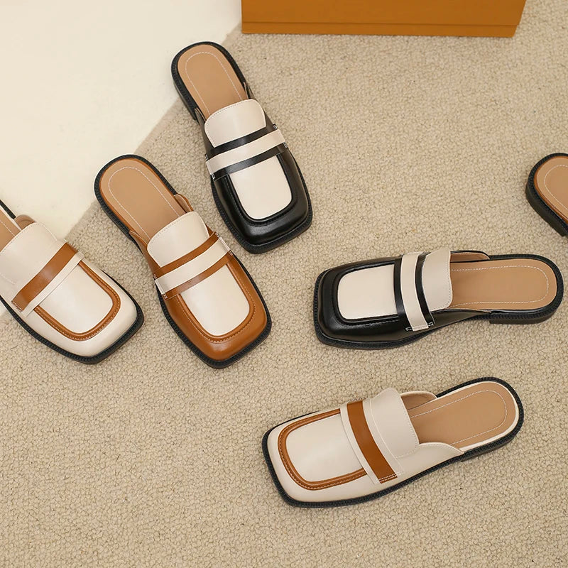 spring and autumn women wear flat slippers square head design british