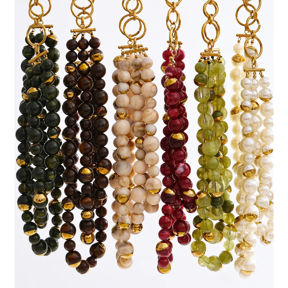 Yhpup Arrivals Handmade Jewelry Simulated Pearls Round Beads Chain Layered Necklace Earrings Stainless Steel Flower Chic Jewelry