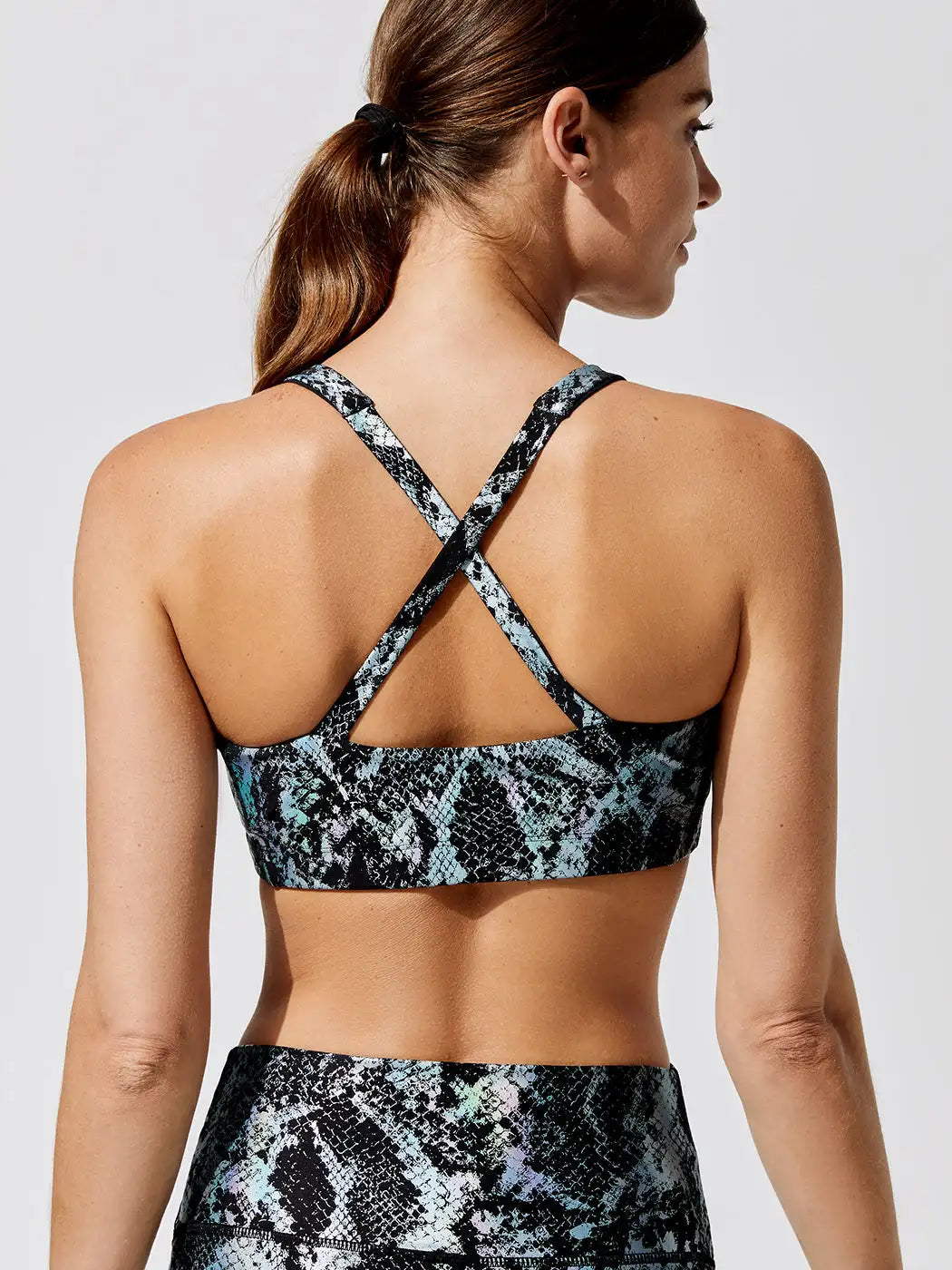 Women's Retro Metallic Snake Gym Leggings Blue Silver Shiny Legging Fitness Bottom