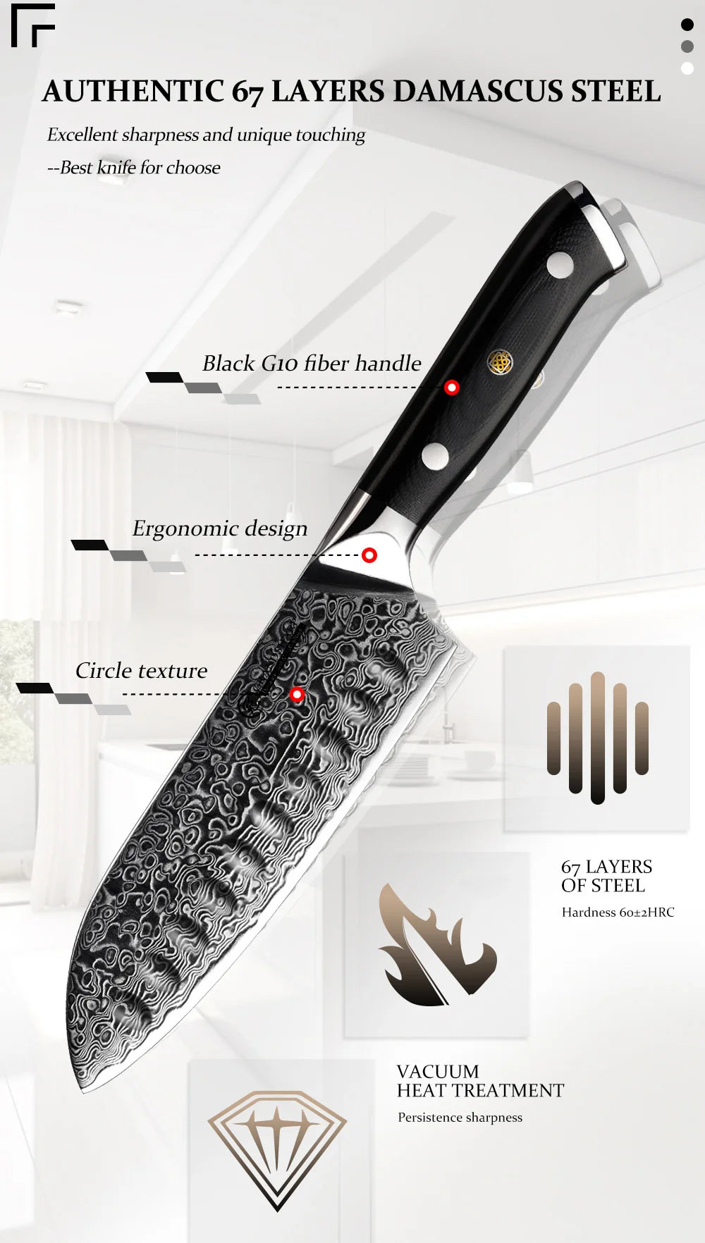 5 Inch Santoku Knife Japanese Damascus Stainless Steel 67 Layers Japanese