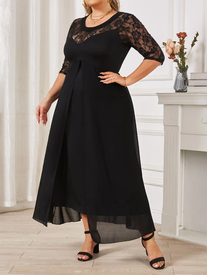 Summer Black Long Dress Female Lace Patchwork See Through Sexy Elegant and Pretty Women's Dresses Plus Size Women Clothing