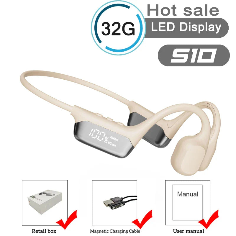Swimming Earphone IPX8 Waterproof Bone Conduction Headphones MP3 Player Wireless Bluetooth 5.4 Headset LED Display With 32G RAM