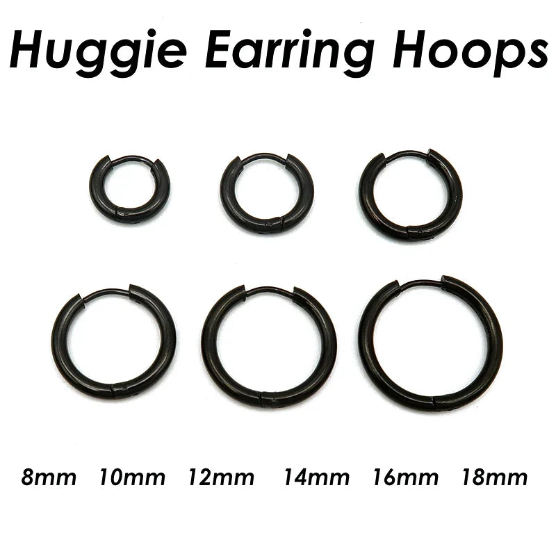 100 Pieces x Stainless Steel Huggie Hoop Earrings Gold Color Black Wholesale Stainless Steel Earring Hoops for Women or Men