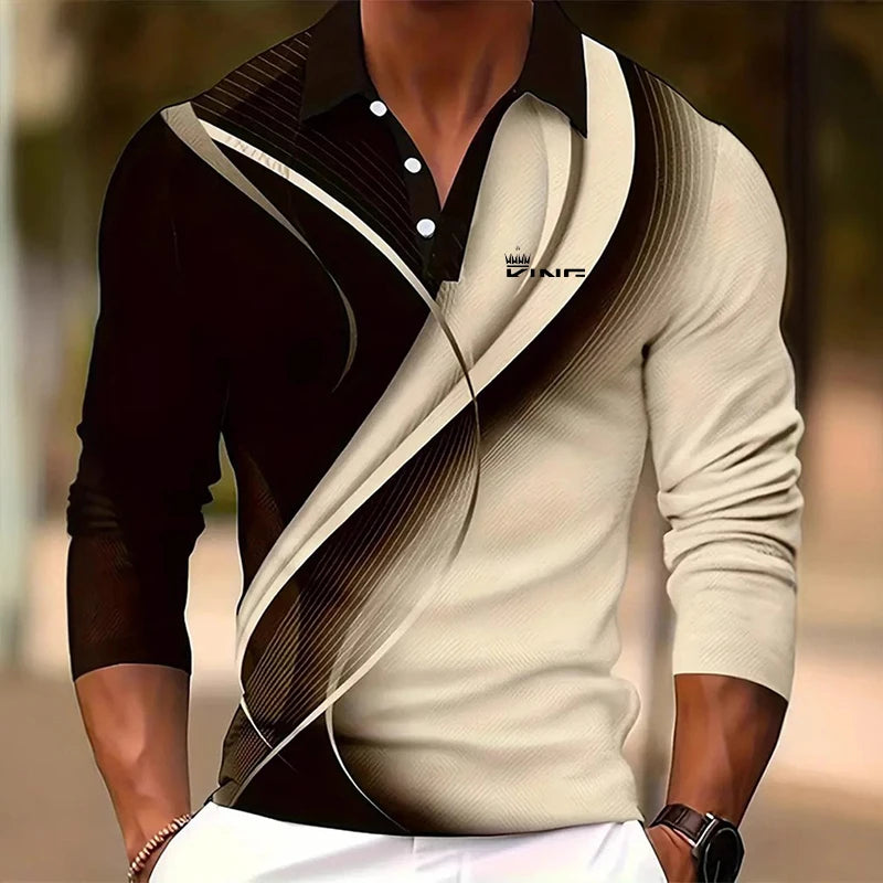 Men's Graphic Polo Shirts Golf Shirt Long Sleeve Polo Shirts Collared Shirts Casual Vacation Wear Rave Wear Party Outfits