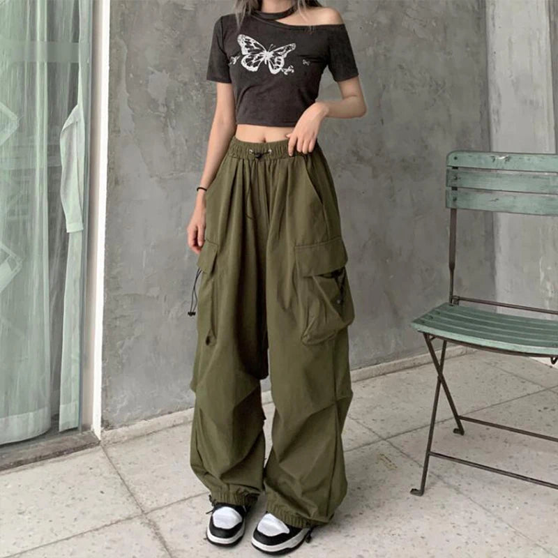 Women Casual Joggers Tech Pants Solid Low Waist Pants  Oversize Sweatpants