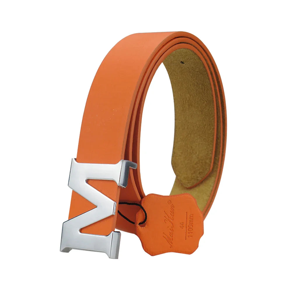 Maikun Women’s Leather Belts Removable Letter M Plate Buckle  High Quality PU Leather Belt  For Jeans Dress Halloween